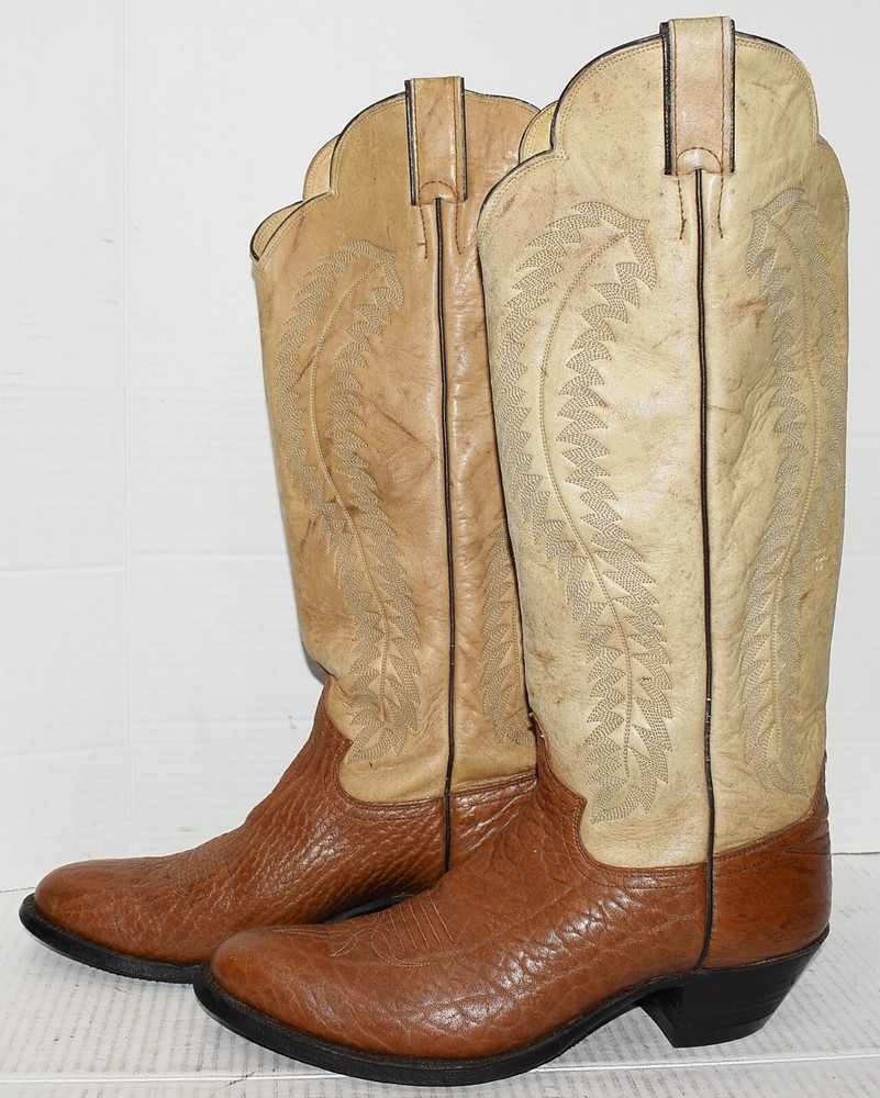 Vintage Justin Boots 2-Tone Leather Western Cowboy Tall Riding Boots Mens Sz 9 B