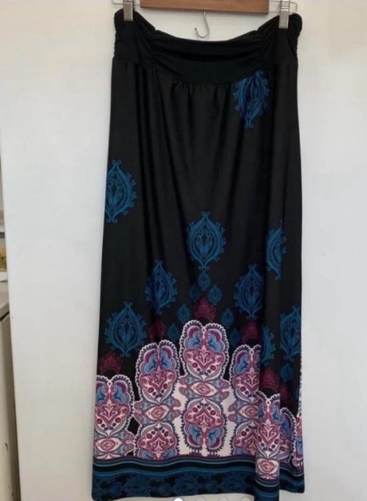 Soft Stretchy Boho Maxi Skirt in Colorful Prints - Size Large
