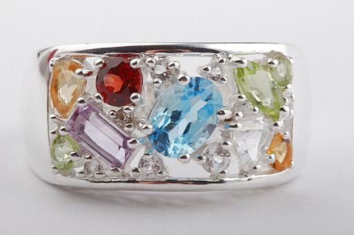 Elegant 925 Sterling Silver Topaz Citrine Amethyst Peridot Ring Size 59