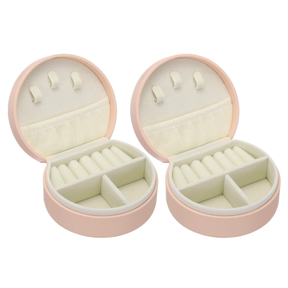 2 Pcs Pink Leather Travel Jewelry Organizer Box Case