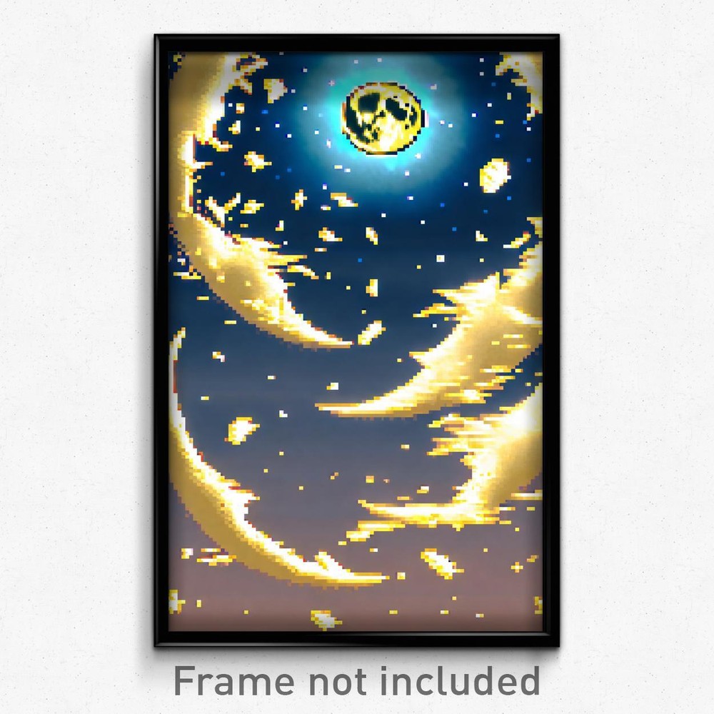 8-Bit Glossy Moon Battle Pixel Art Poster - Psychedelic Gaming Print