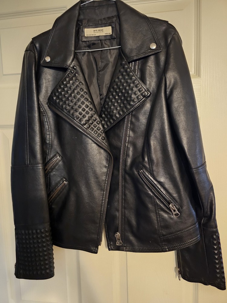 Women's XL Studded Faux Leather Biker Jacket