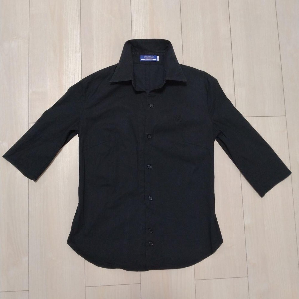 Burberry Blue Label 3/4 Sleeve Shirt Button down Black Cotton Women Size 38 Used