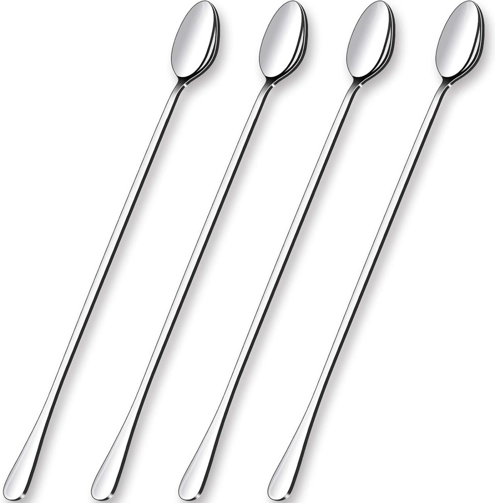 GLAMFIELDS 12-Inch Long Handle Mixing Spoons, Iced Teaspoons, 12 inch, Silver