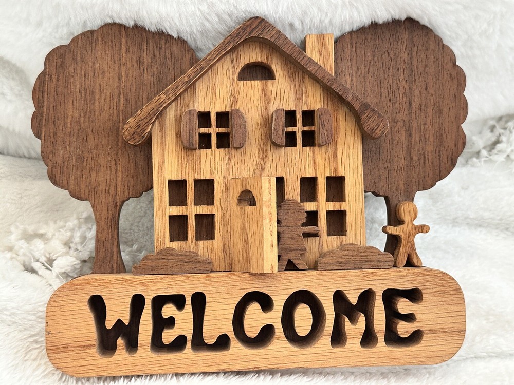 Wood House Hand-Crafted Hanging Welcome Home Sign 6.75” X 8.5 1993 - BUD’S SHOP