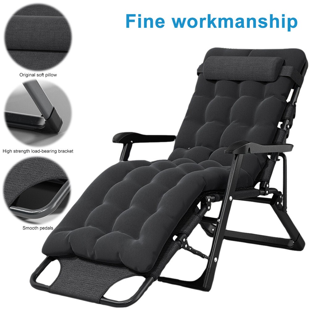 Adjustable Lounge Chair Camping Bed with Headrest Cushion for Indoor and Outdoor Use  