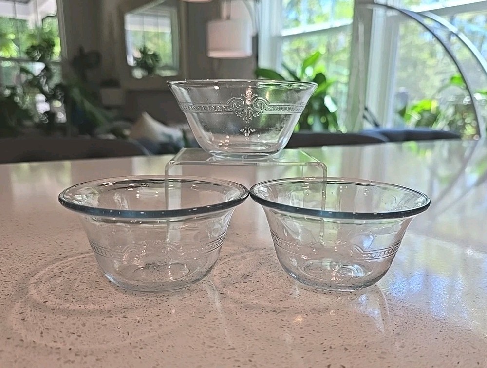 Vtg Set Of 3 Fire King Blue Sapphire Philbe Glass Bakeware Custard Dessert Cups