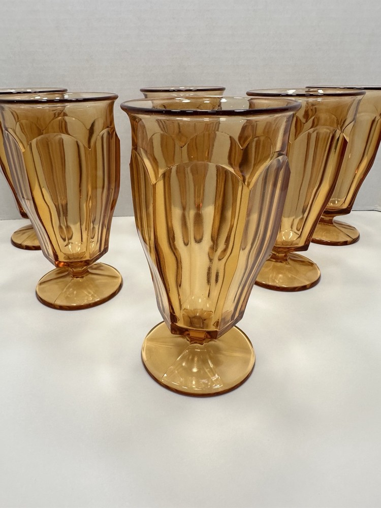 VTG Westmoreland Amber Sunset Colonial Glass Iced Tea Goblets Set of 6 with Hallmark