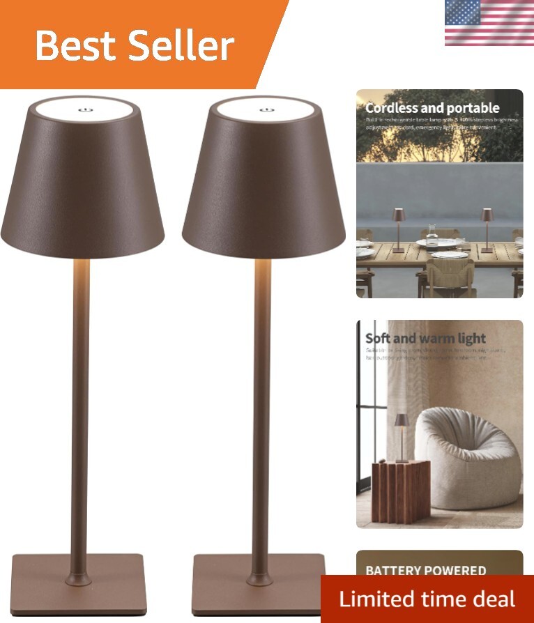 2 Pack Cordless LED Table Lamp with 5000mAh Battery, Portable Desk Light