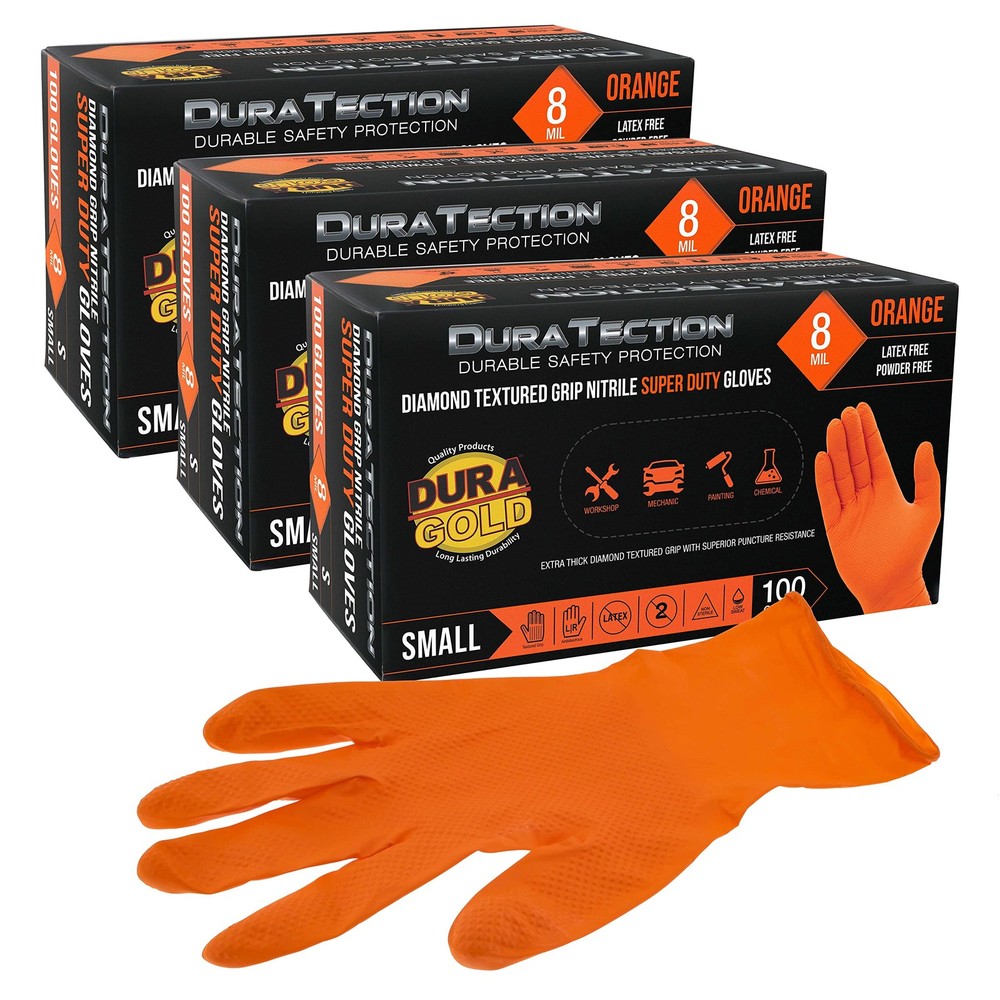 Duratection 8 Mil Orange Super Duty Textured Nitrile Disposable Gloves Heavy Duty