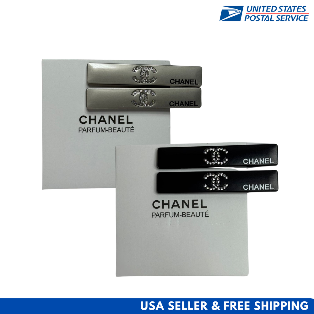 Chanel Black & Silver Hair Clip Set 2pcs New in Box