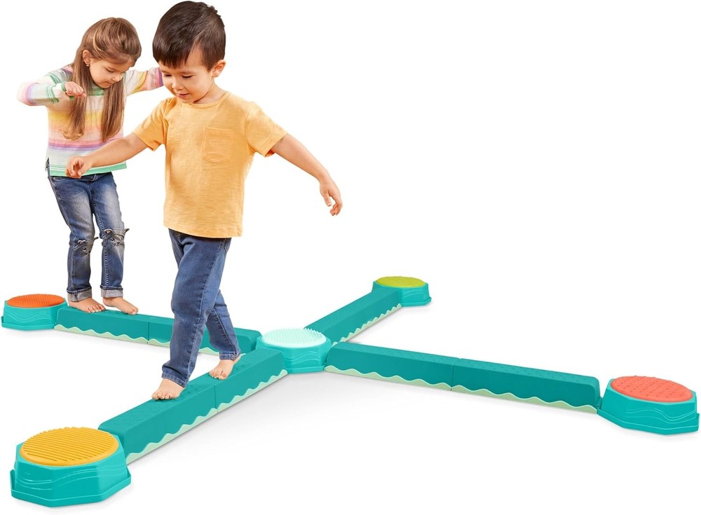 B toys Kids Balance Beam with 5 Interlocking Sensory Pads for Motor Skills Development