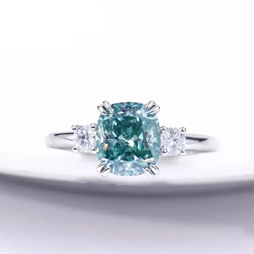 Certified 2.00 Ct Blue Diamond Solitaire Engagement Ring In 925 Sterling Silver