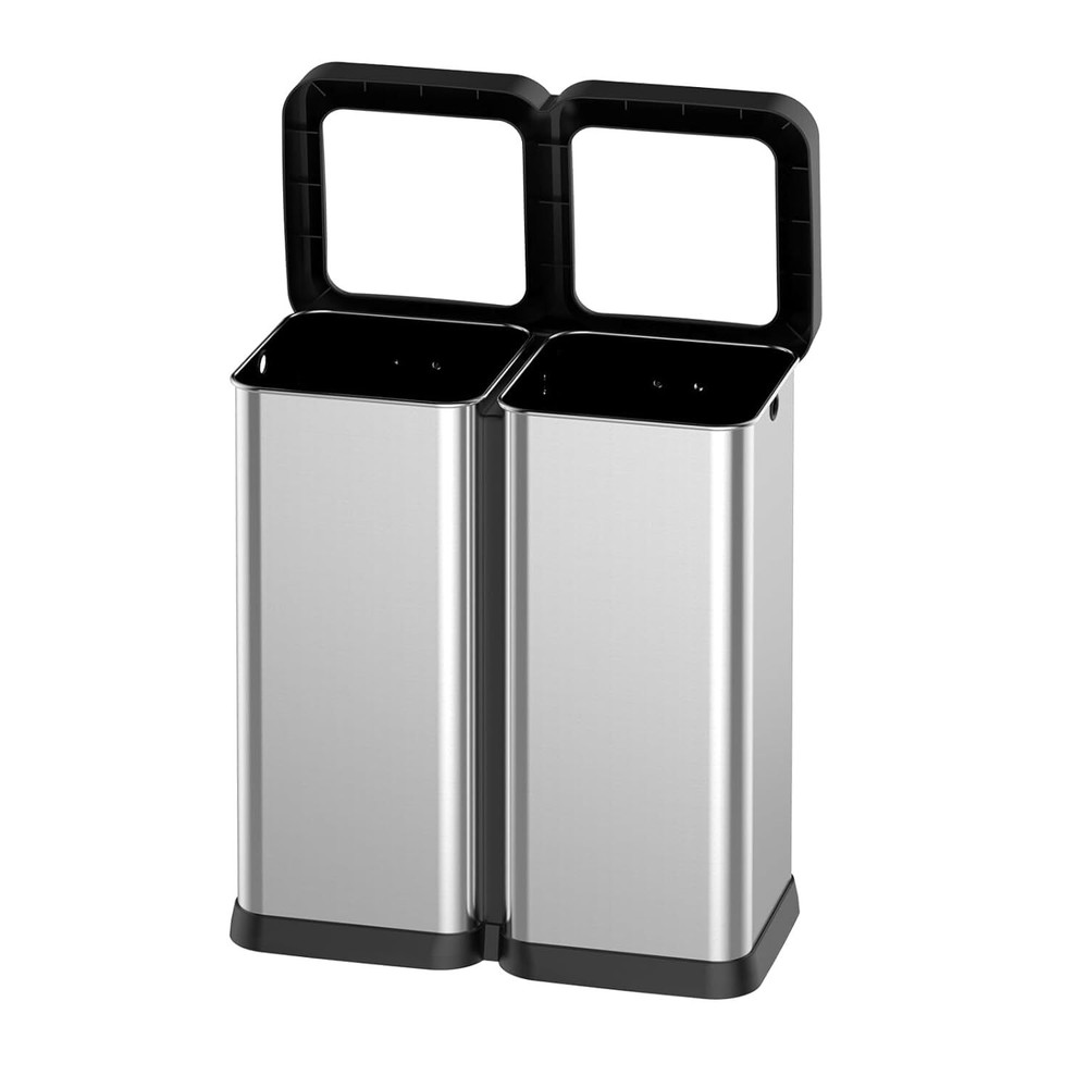 60L/15.9Gal Top-Opening Trash Can, Stainless Steel Dual Compartment Garbage C...