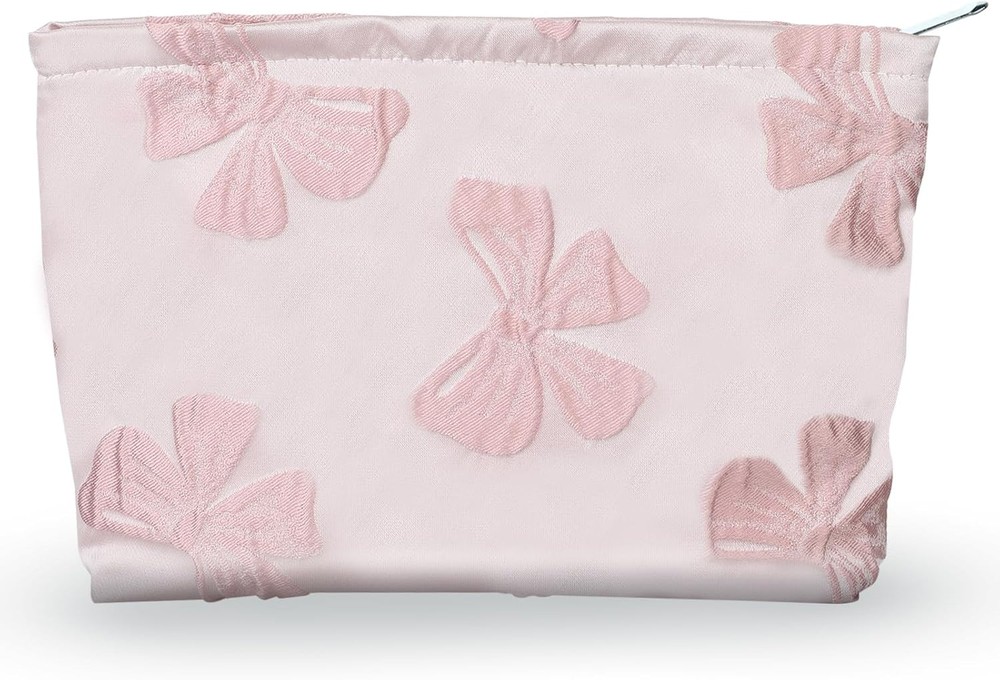Preppy Pink Aesthetic Bow Makeup Bag Large Capacity Cosmetic Case  
