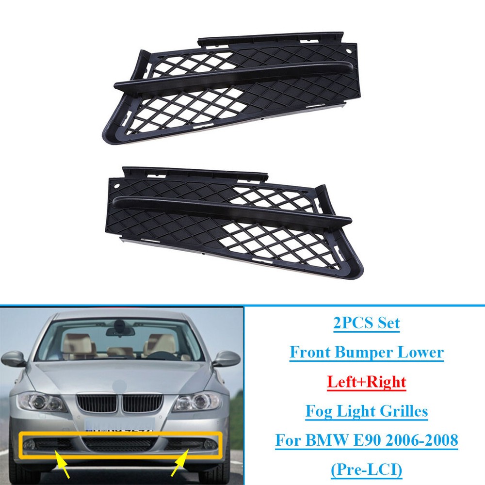 2PCS Set Front Bumper Lower Fog Light Grilles For BMW E90 2006-2008 (Pre-LCI)
