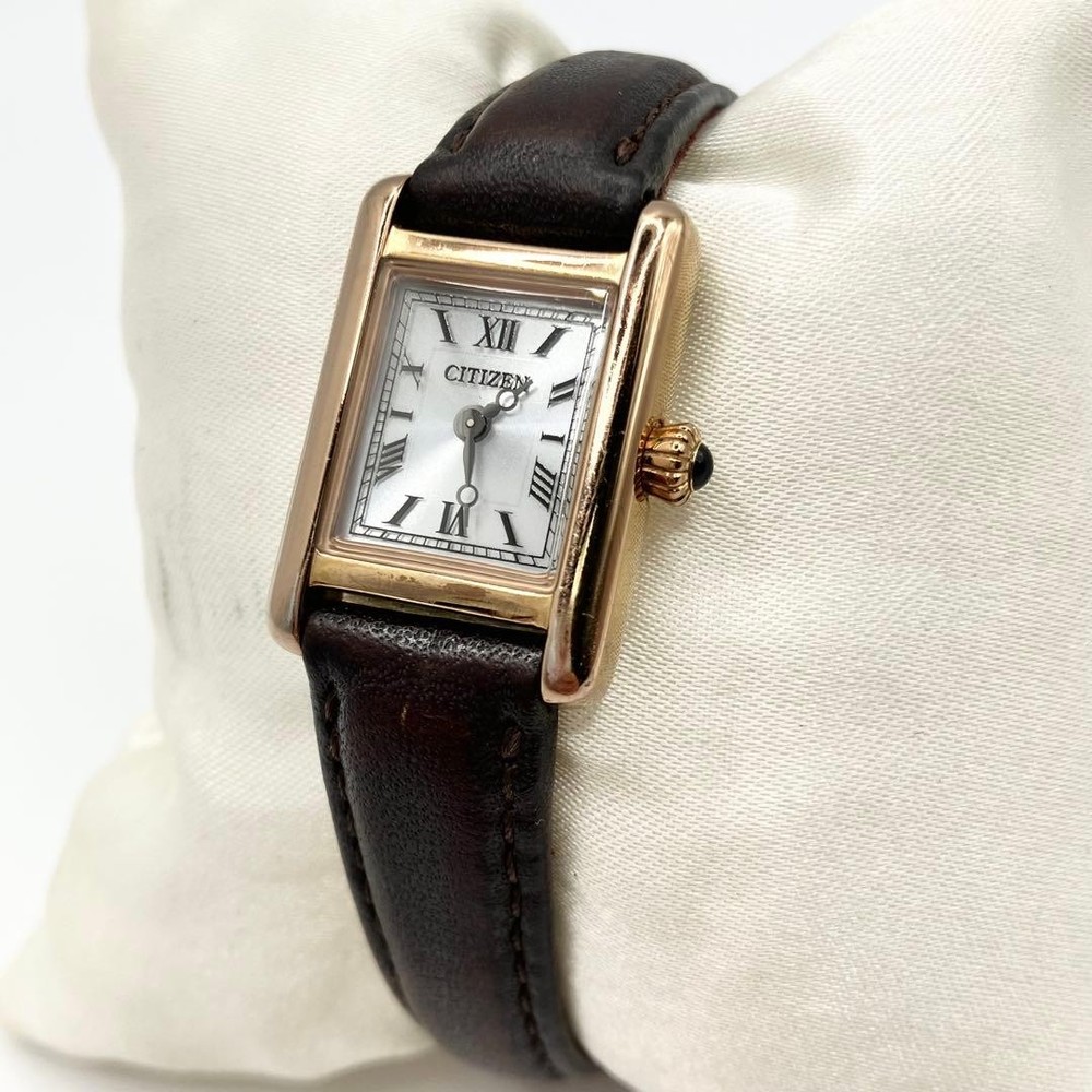 Citizen Kii Eco Drive Ladies Watch Silver Dial Brown Leather Band Good Condition