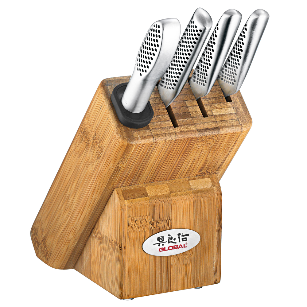 Global 5-Piece Masuta Bamboo Knife Block Set for Precision Cutting
