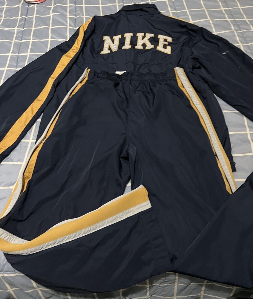 Nike Men's Navy & Yellow Polyester Tracksuit Set L Jacket & Pants Colorblock