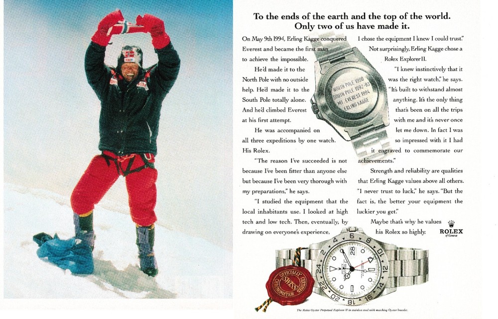 ROLEX Explorer Erling Kagge Original 1996 Vintage Print Ad 2 Pages!!