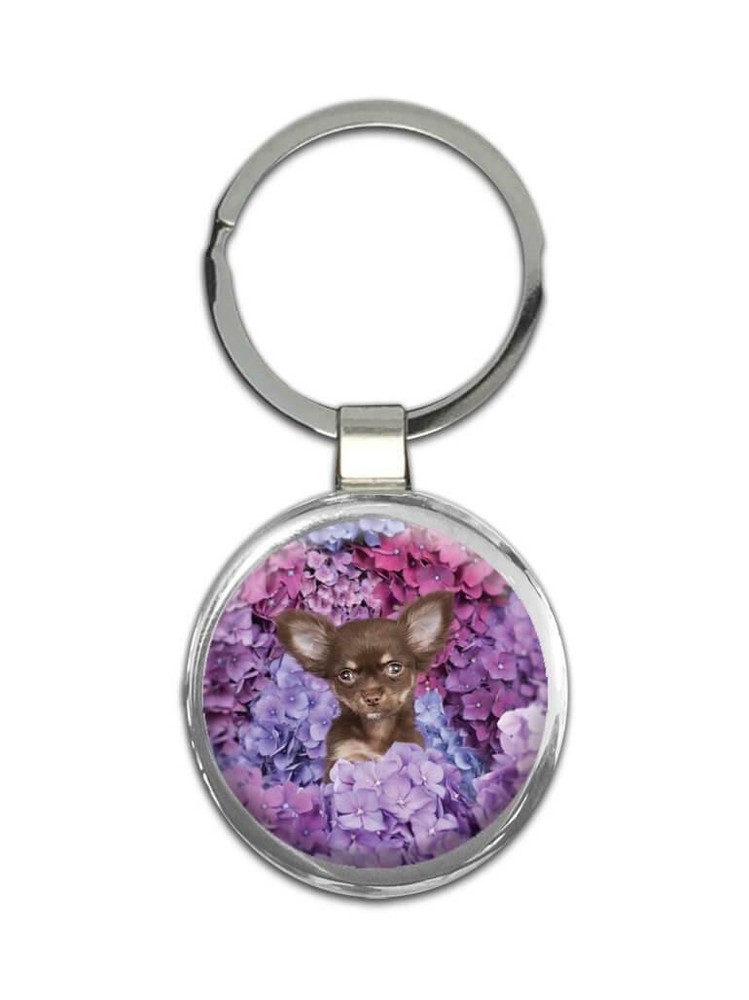 Gift Keychain : Chihuahua Pet Animal Puppy Dog Flowers Canine Pets Dogs