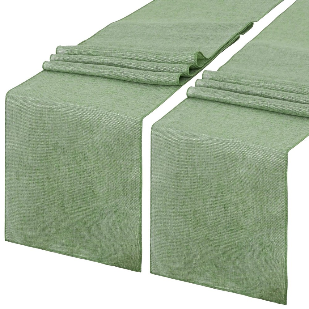 Corredor de mesa de arpillera 2 piezas verde claro corredor de mesa de acción de gracias largo para...