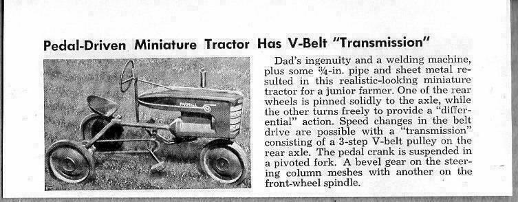 1956 Magazine Photo Toy Miniature Pedal Farmall Tractor V-Belt Driven