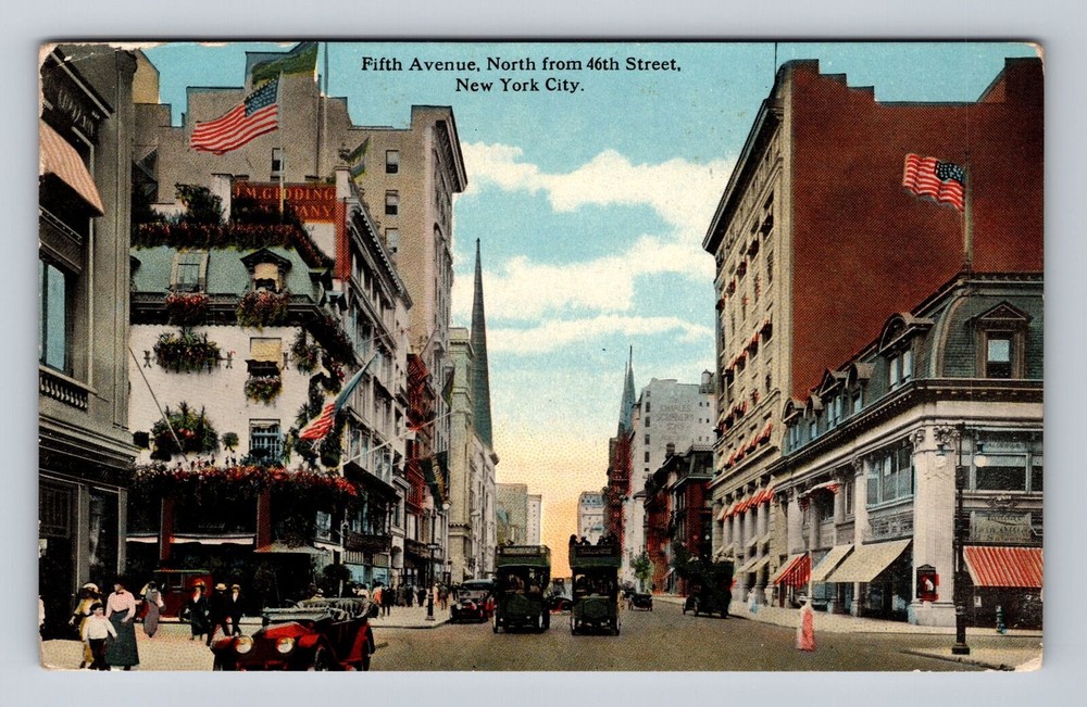 New York City NY, Fifth Avenue, North From 46th St, Souvenir, Vintage Postcard