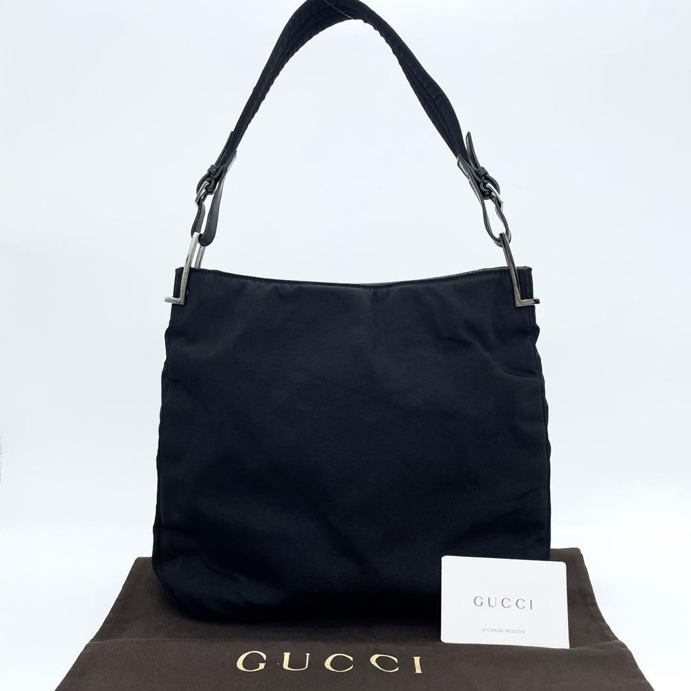 GUCCI Black Nylon Leather One Shoulder Bag