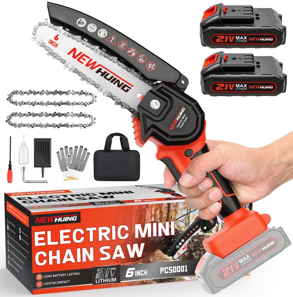21V Mini Cordless Chainsaw Kit – Portable Rechargeable Wood Cutting Tool with 6-Inch Bar
