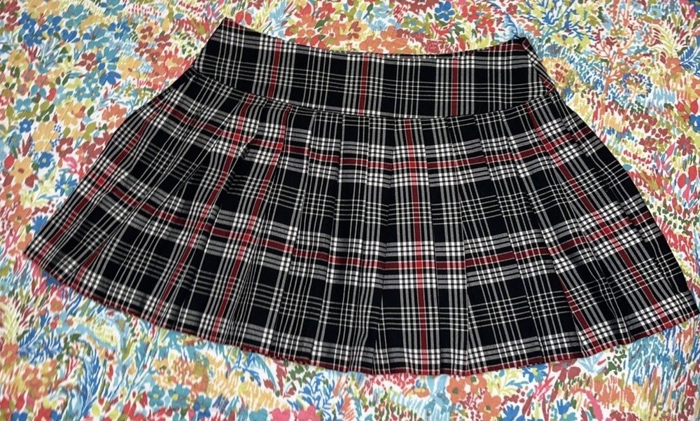 FABULOSITY WOMEN'S PLEATED SIDE ZIP PLAID MINI SKIRT SIZE L