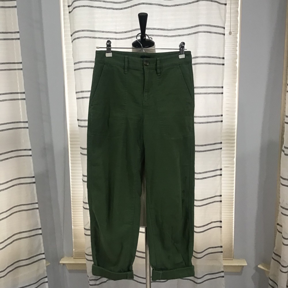 J.Crew Women’s Size 00 Green High-Waist Wide-Leg Boho Casual Cuffed Pants
