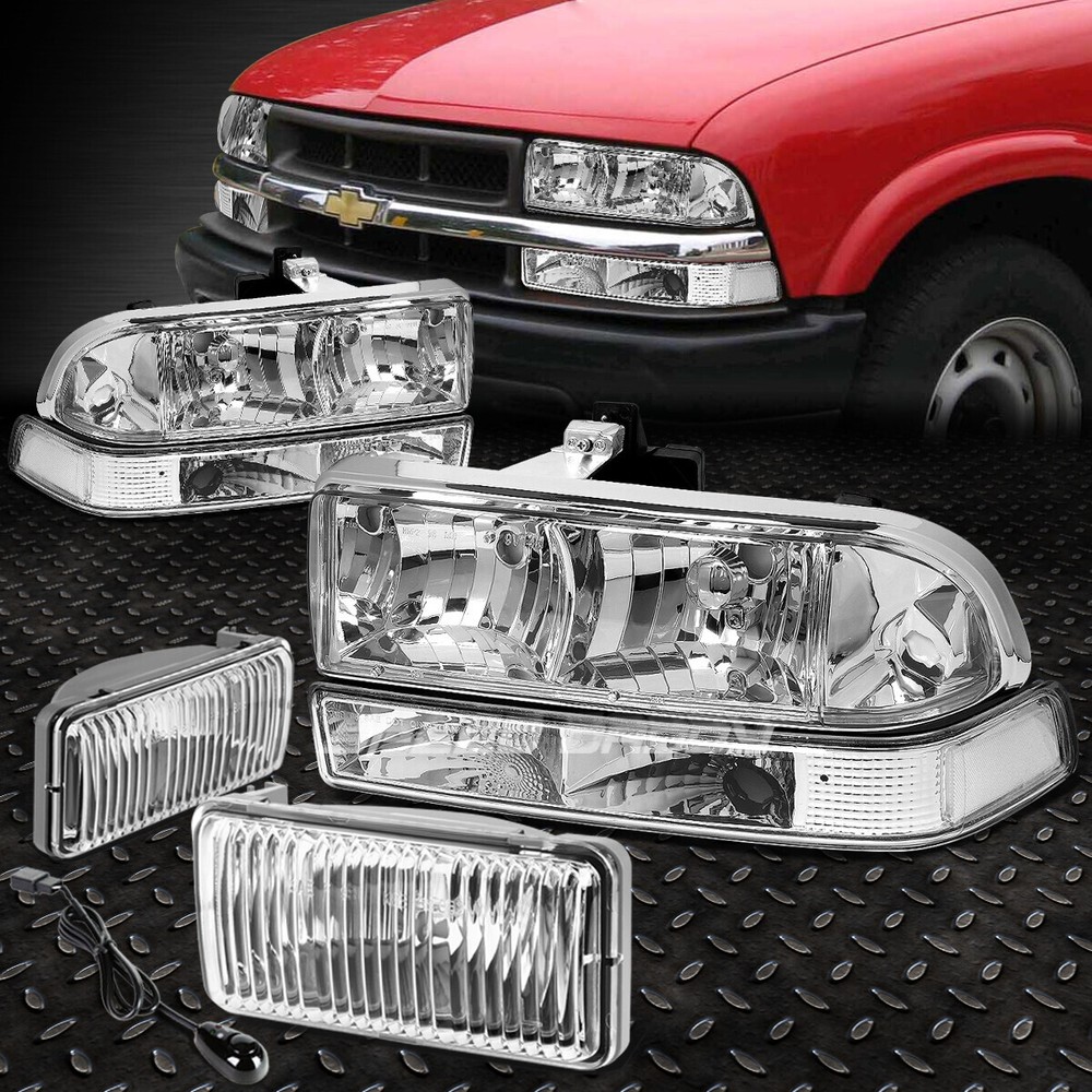 CHROME CRYSTAL HEADLIGHT+CLEAR CORNER SIGNAL+FOG LAMP+SWITCH FOR 98-04 CHEVY S10