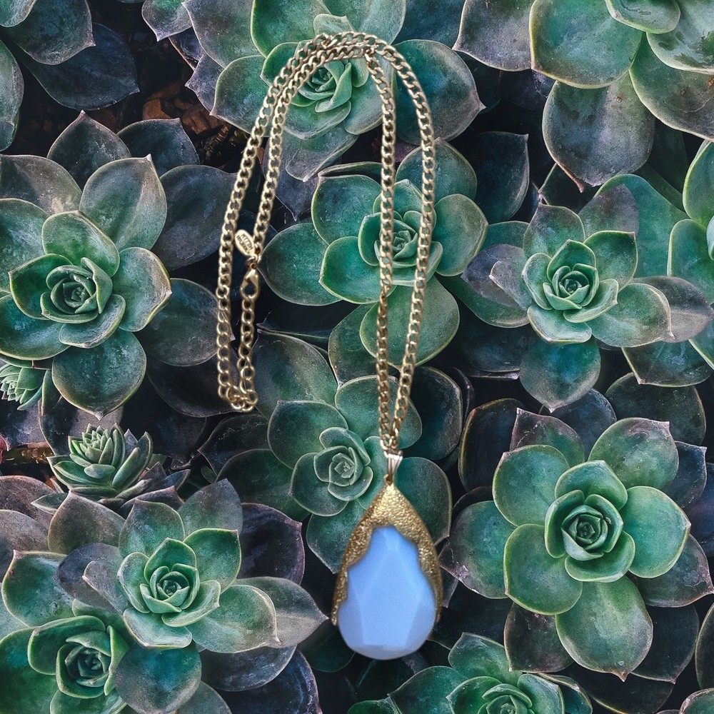 NIB Nolan Miller Glamour Collection Teardrop Pendant Necklace Faceted Light Blue