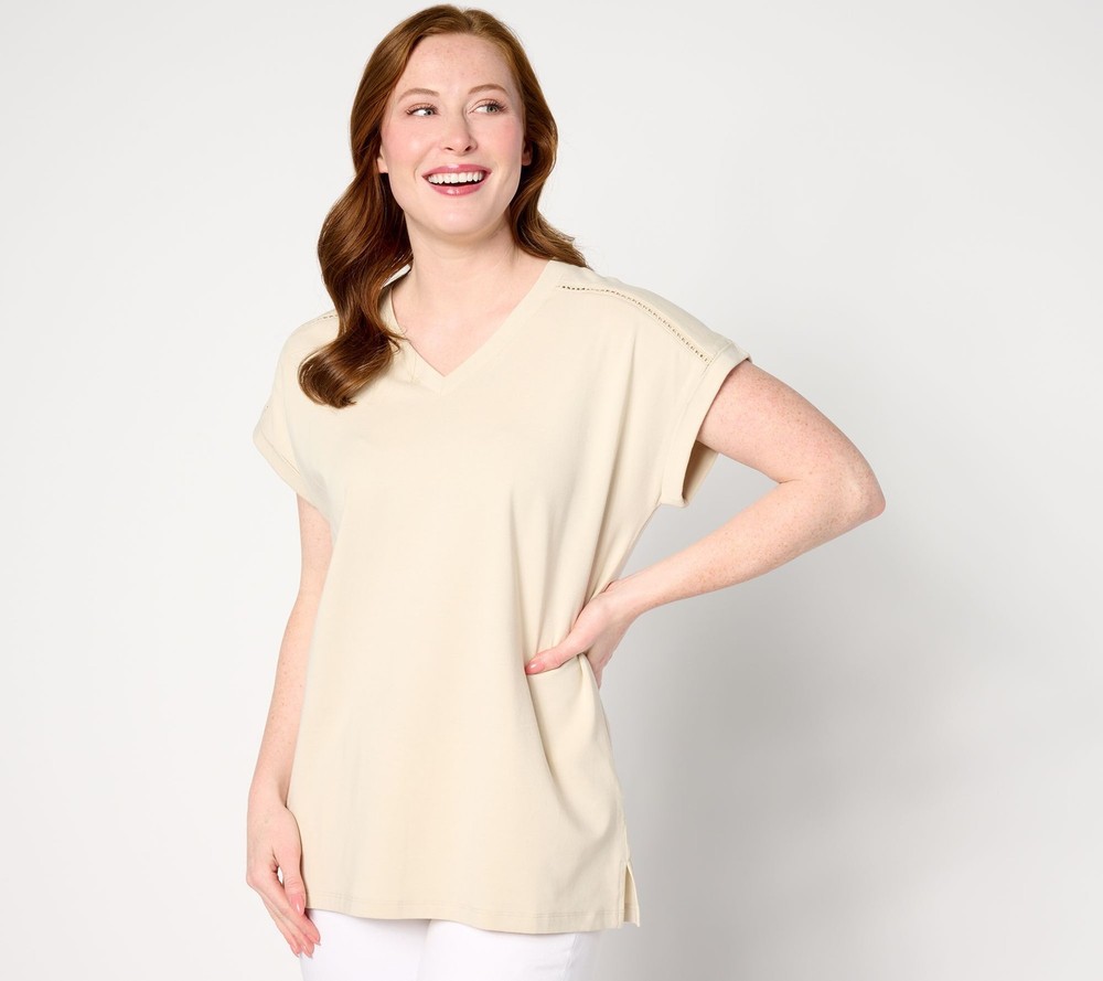 Belle by Kim Gravel Women's Top Sz M Primabelle Knit Ladder Lace Brown A644572