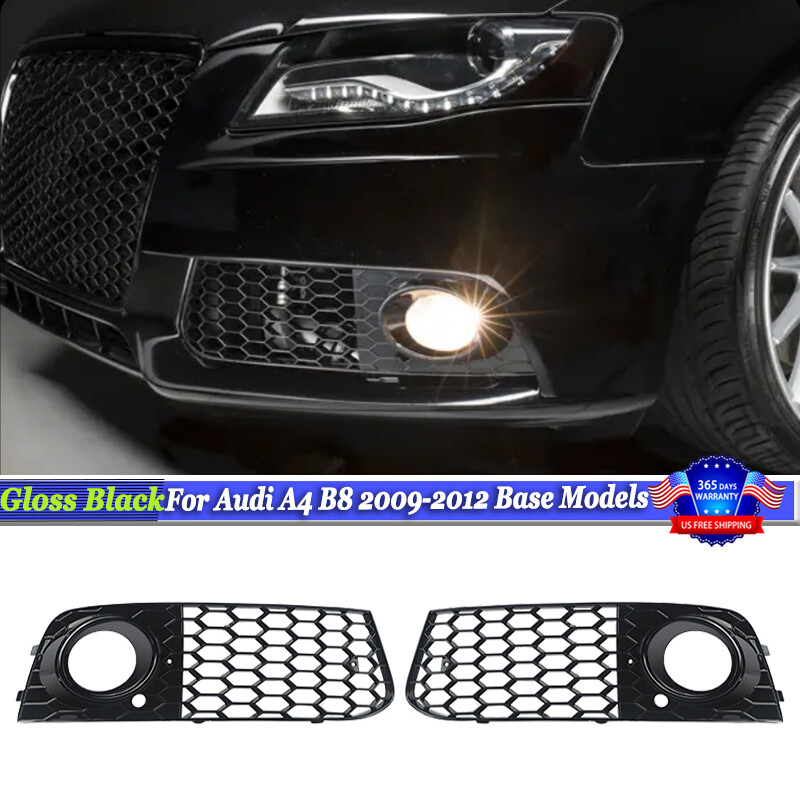 For Audi A4 B8 Base 2009 2010 2011 2012 Honeycomb Mesh Fog Lamp Grille Bezel L+R