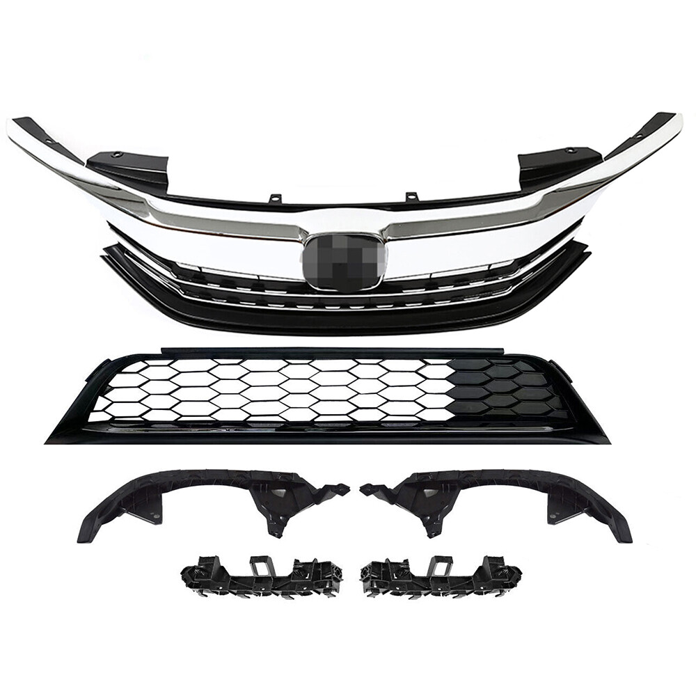 6pcs Fit For 2016 2017 Honda Accord Sedan Front Grille & Bracket Set Kit