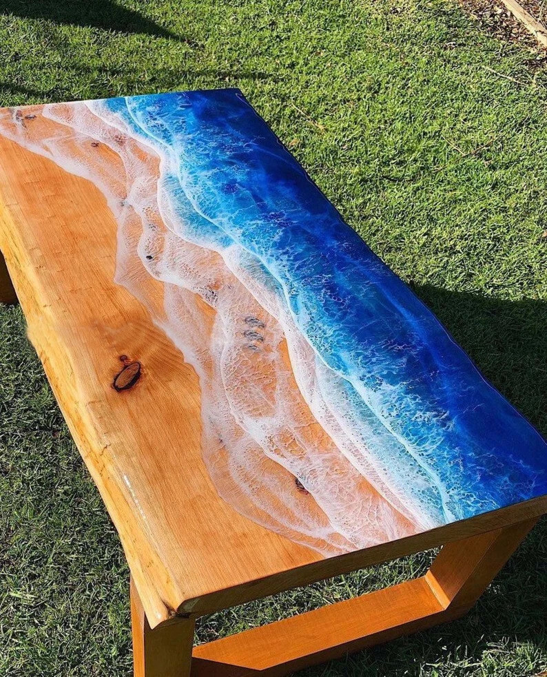Blue Epoxy Wood and Epoxy Table, Dining Room Table, Epoxy Resin Table Bar Decors