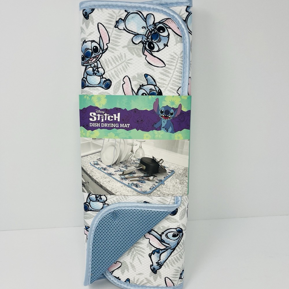Disney Lilo & Stitch Dish Drying Mat 16”x18” Hawaiian Tropical Gray White NEW