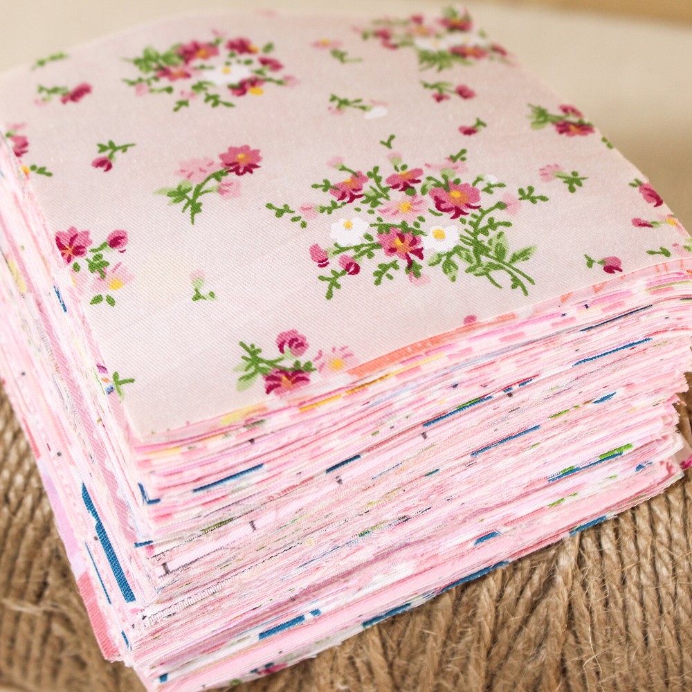 100 Sewing Pink Cotton Floral Quilting Fabric Squares Scraps Bundle Craft Diy
