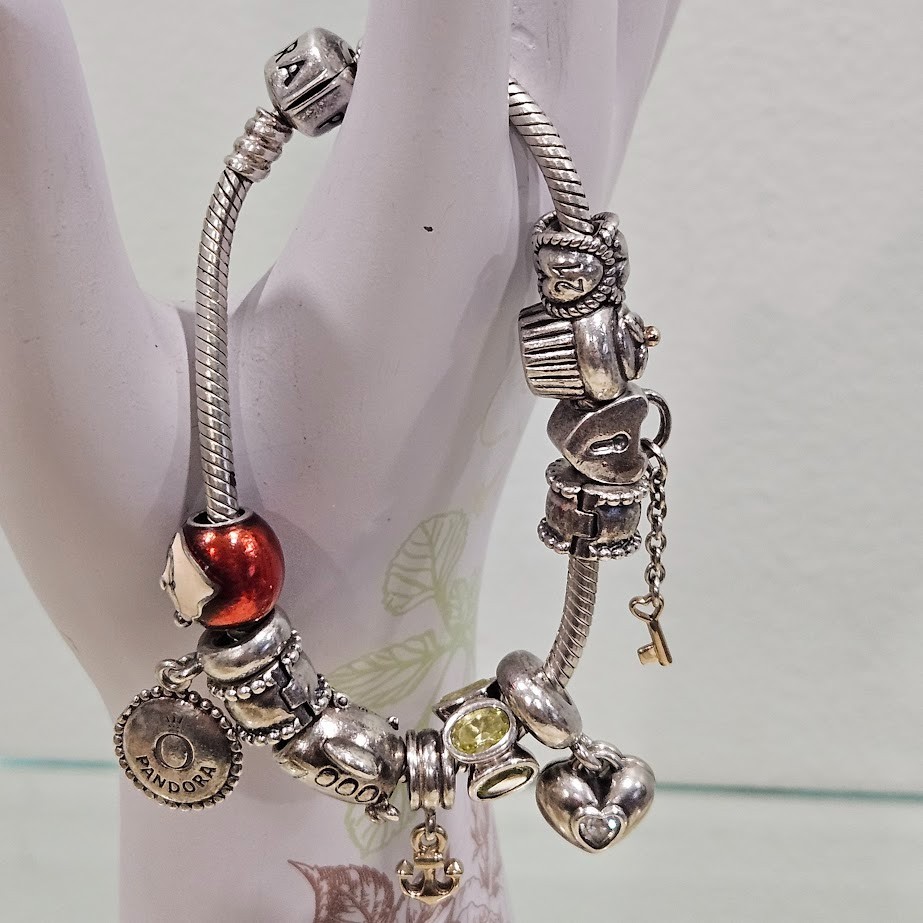 Authentic Pandora 9 Charms 2 Spacers 925 Sterling Silver Snake Chain Bracelet Santa Gift