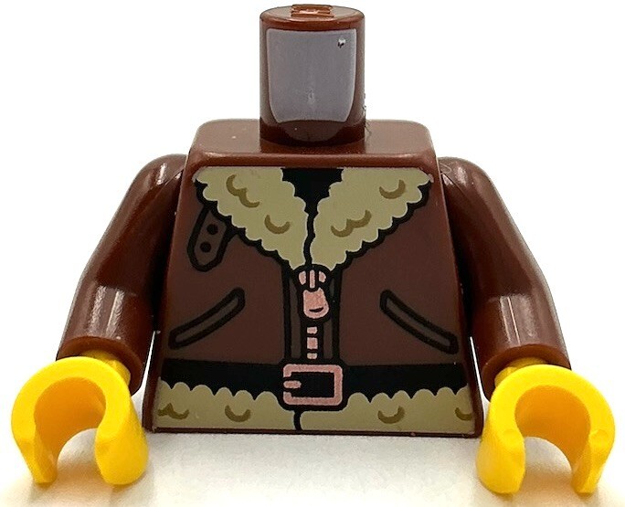 Lego Minifigure Reddish Brown Bomber Jacket with Light Yellow Collar Torso