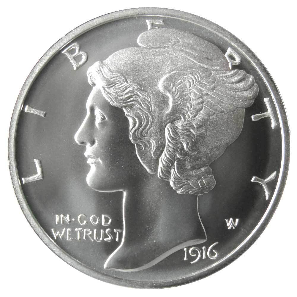 2 Troy oz Mercury Dime .999 Fine Silver Tribute - 50MM