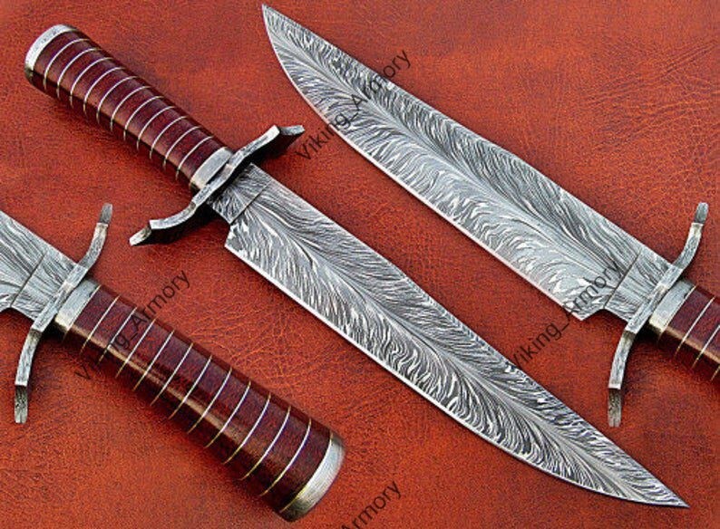 Hand Forged Damascus Steel Hunting Knife, Bowie knife,Sharp Knife With Sheath