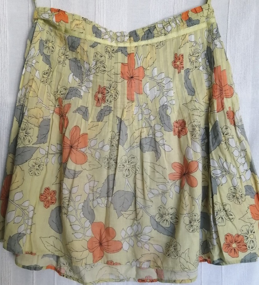 Balanta Cotton Summer Skirt Size S 10 Yellow Orange Floral Pleated