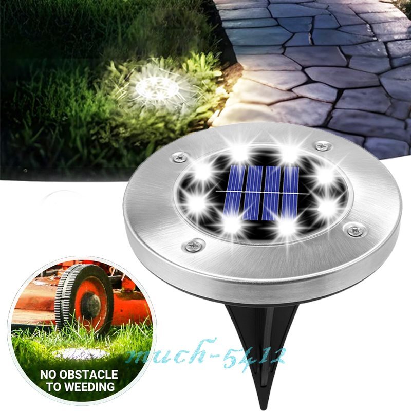 8-LED Solar Garden In-Ground Disc Light for Outdoor Illumination and Landscape Marking