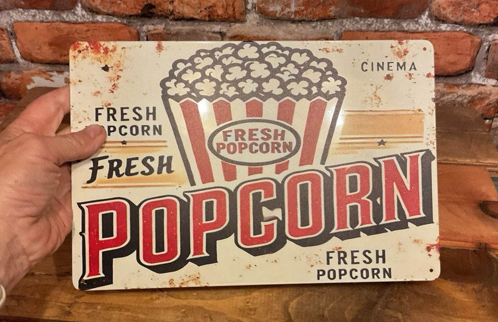 8 X12  Vintage Patina Style Movie Theater Fresh Popcorn Sign... FREE SHIPPING!