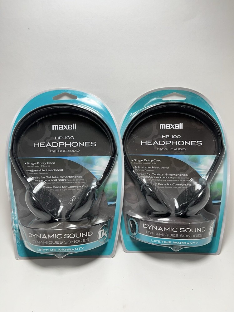 LOT OF 2 Maxell Headphones HP-100 Lightweight Adjustable Headband 3.5mm 190319