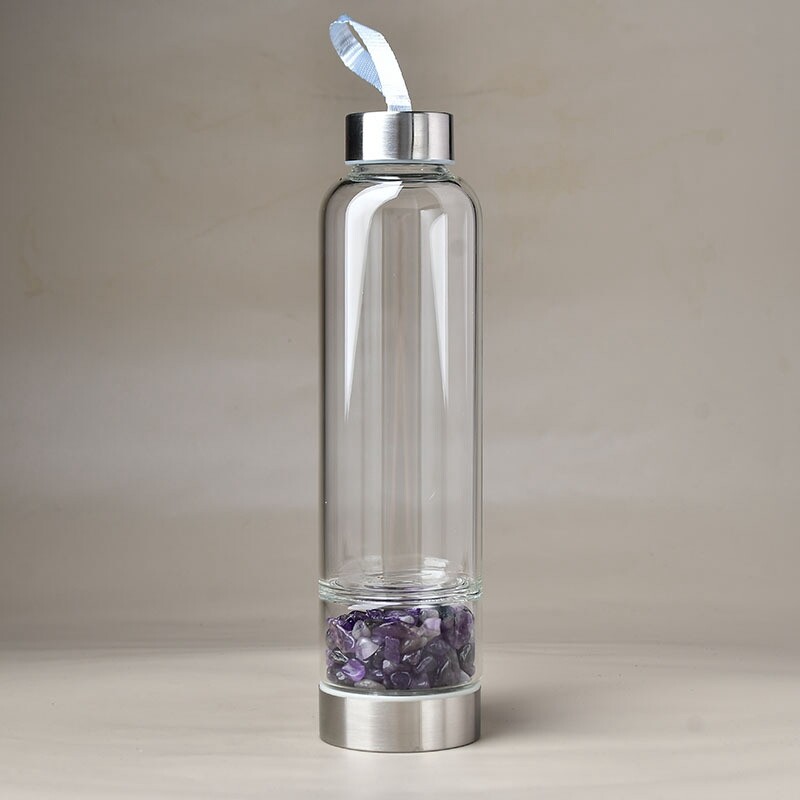 Natural Dream Amethyst Quartz Crystal Elixir Water Bottle Energy Stone Cup Reiki