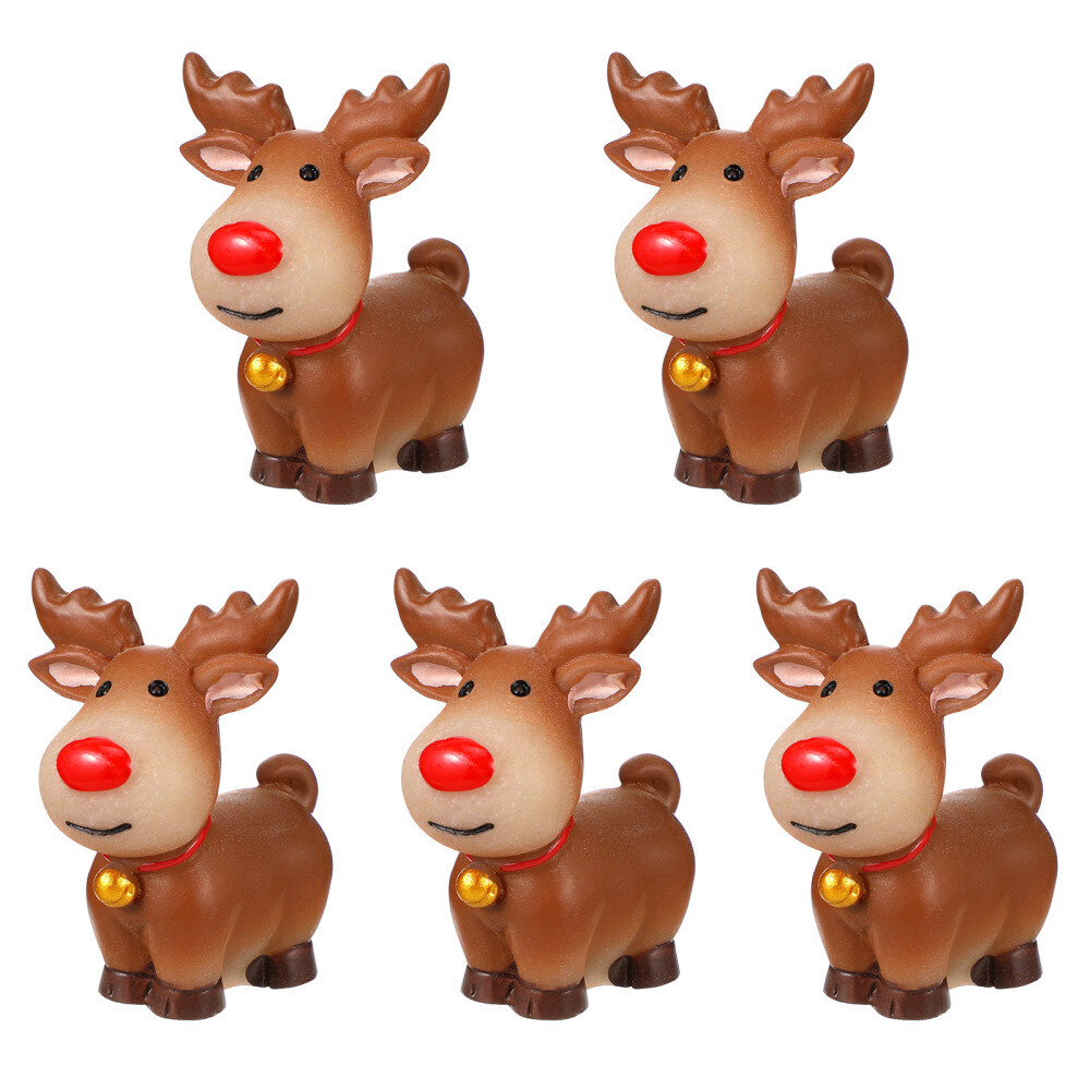 5 Pcs Miniature Deer Figurines Inflatable Christmas Ornaments Brown Decor